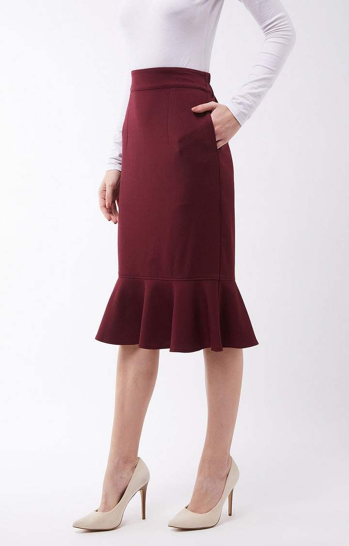 Women's Red  Flared Skirt