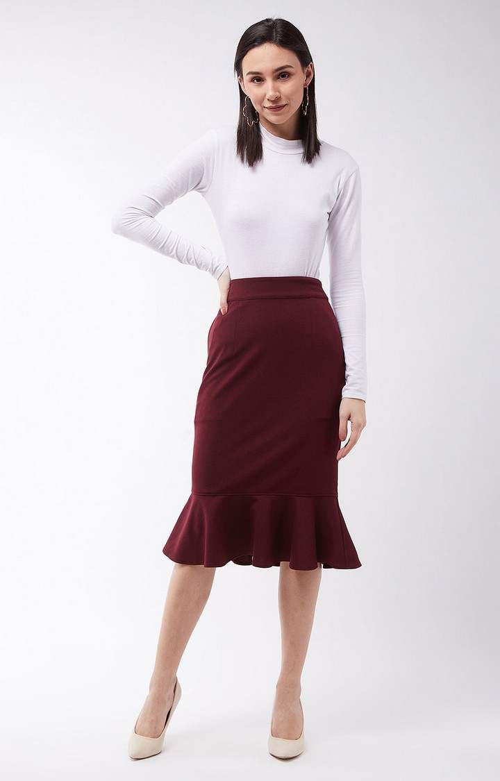 Women's Red  Flared Skirt