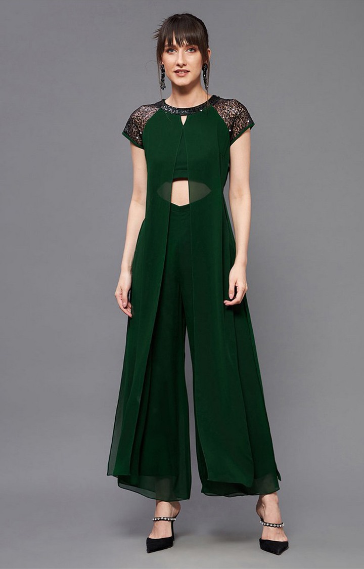 Women's Green Georgette  Jumpsuits