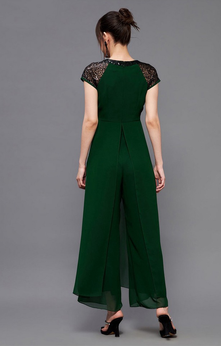 Women's Green Georgette  Jumpsuits