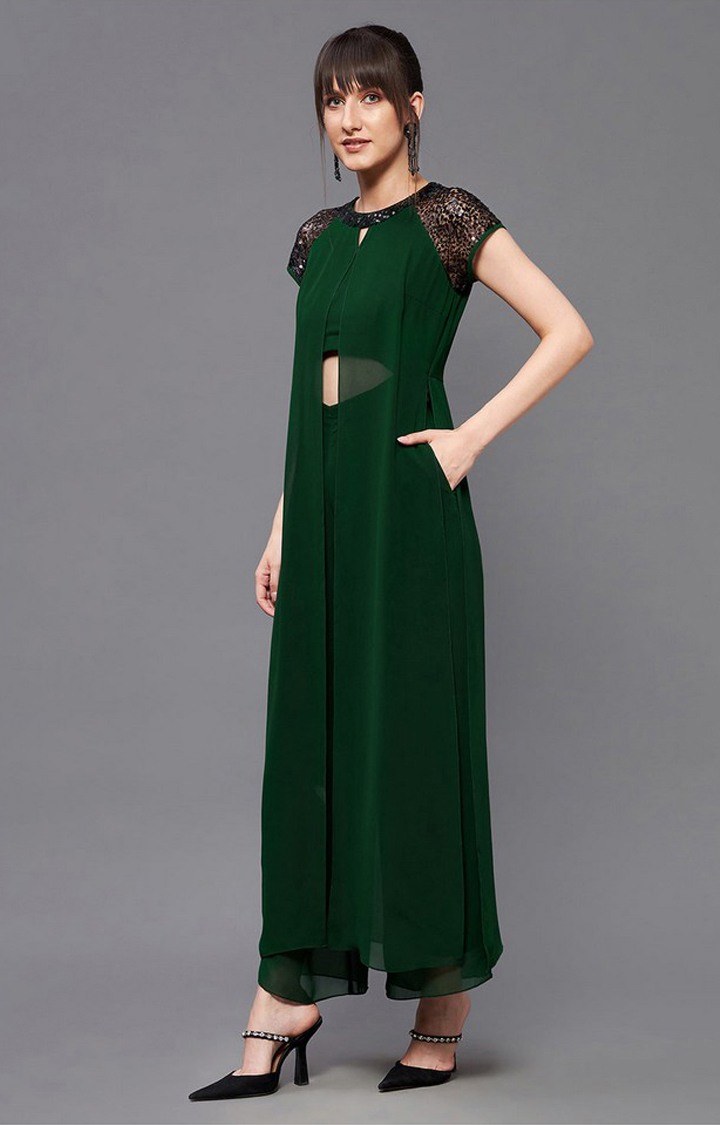 Women's Green Georgette  Jumpsuits