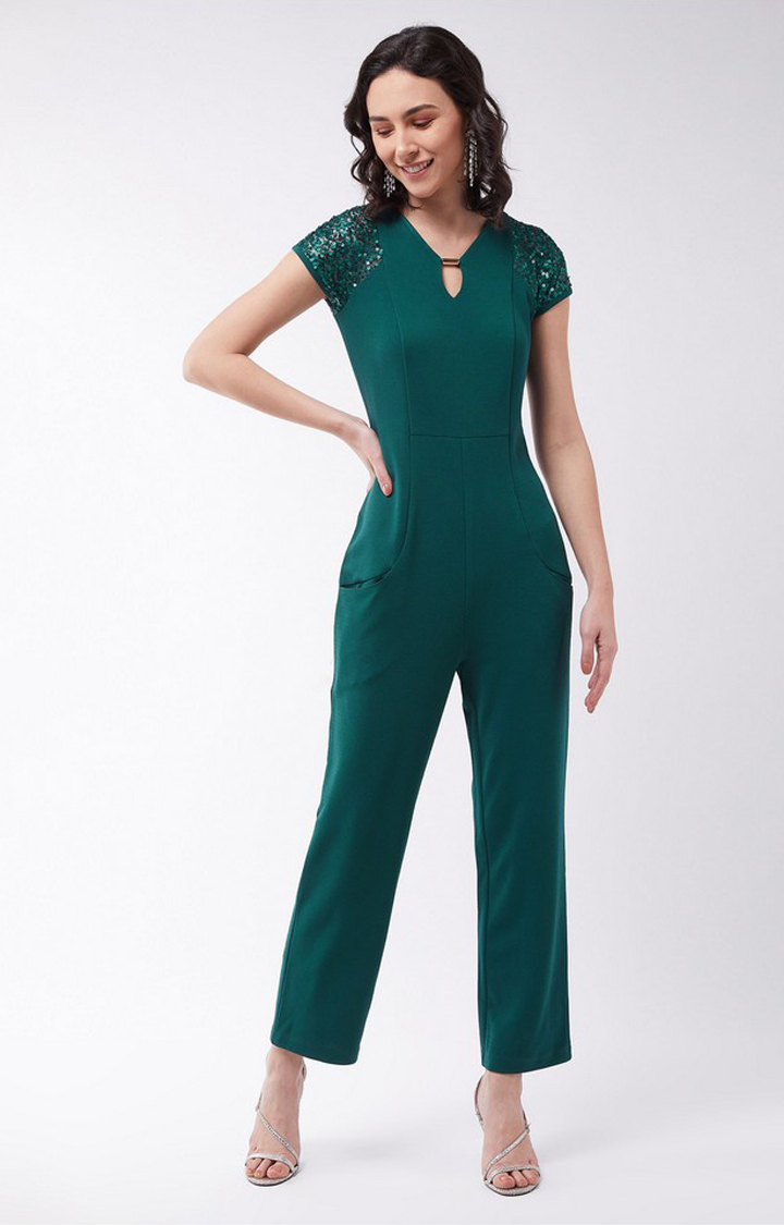 Women's Green Polyester  Jumpsuits
