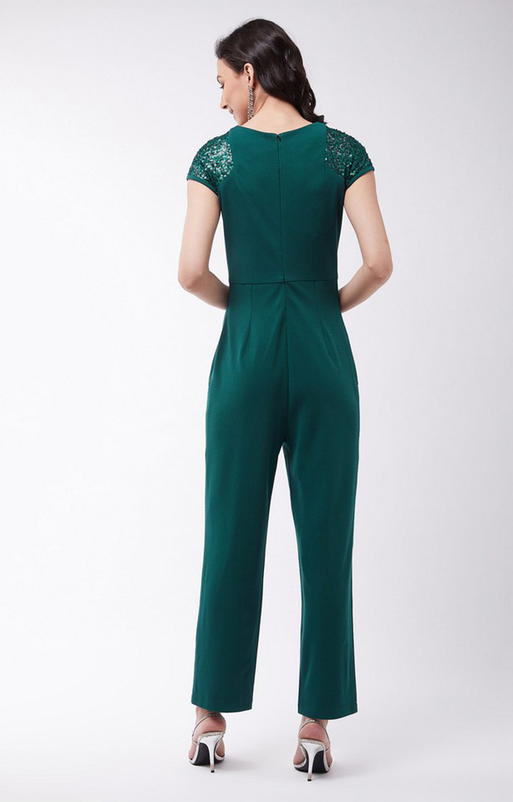 Women's Green Polyester  Jumpsuits
