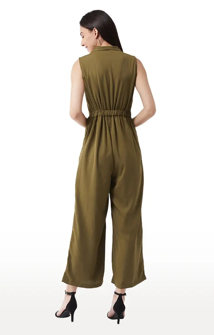 Women's Green Polyester SolidCasualwear Jumpsuits