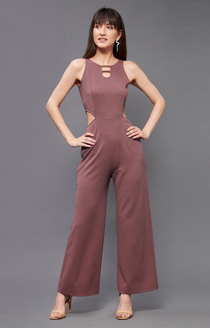 Women's Purple Polyester  Jumpsuits