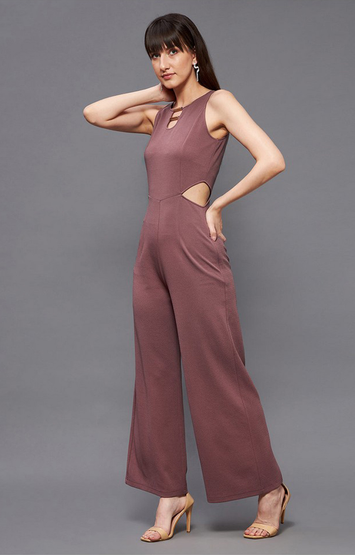 Women's Purple Polyester  Jumpsuits