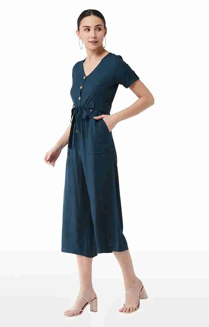 Women's Blue Rayon SolidCasualwear Jumpsuits