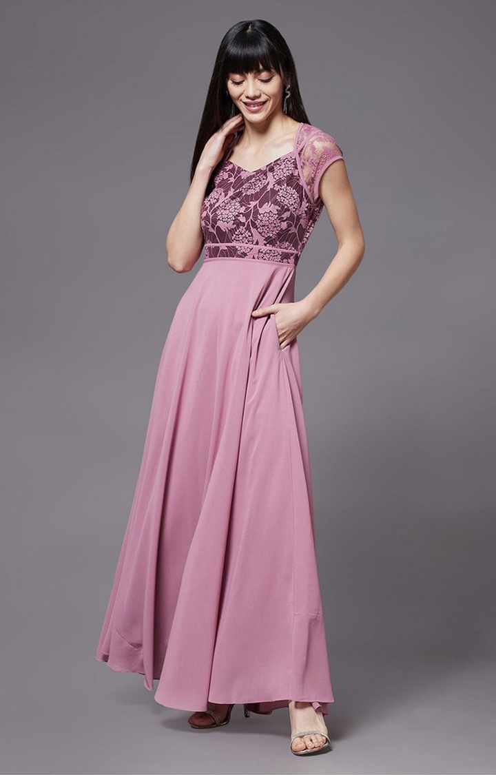Women's Purple Polyester  Maxi Dress