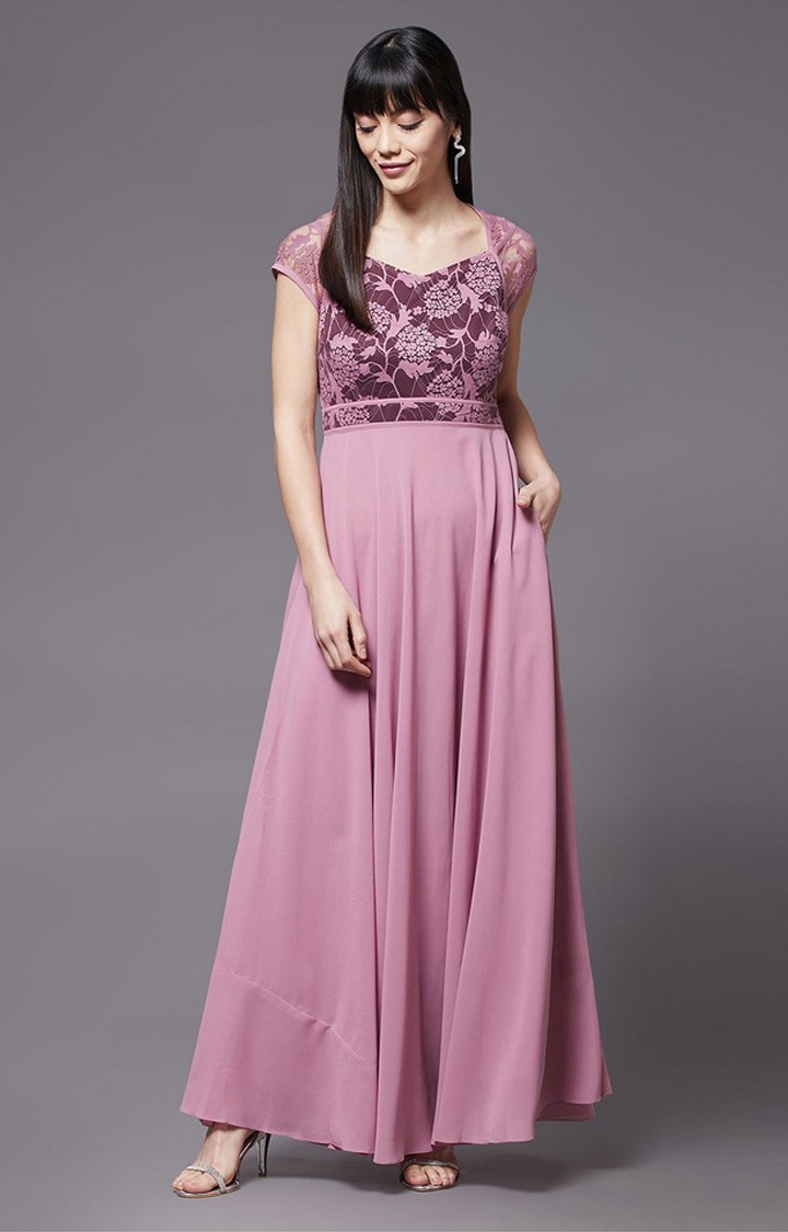 MISS CHASE | Women's Purple Polyester  Maxi Dress