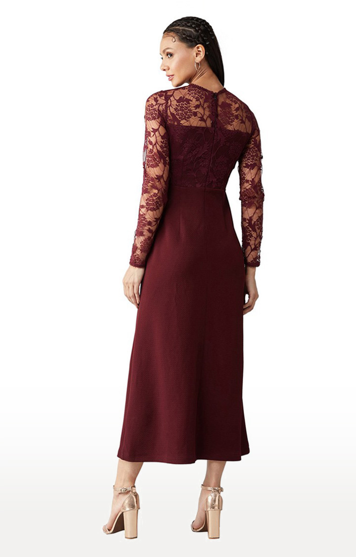 Women's Red Polyester FloralEveningwear Maxi Dress