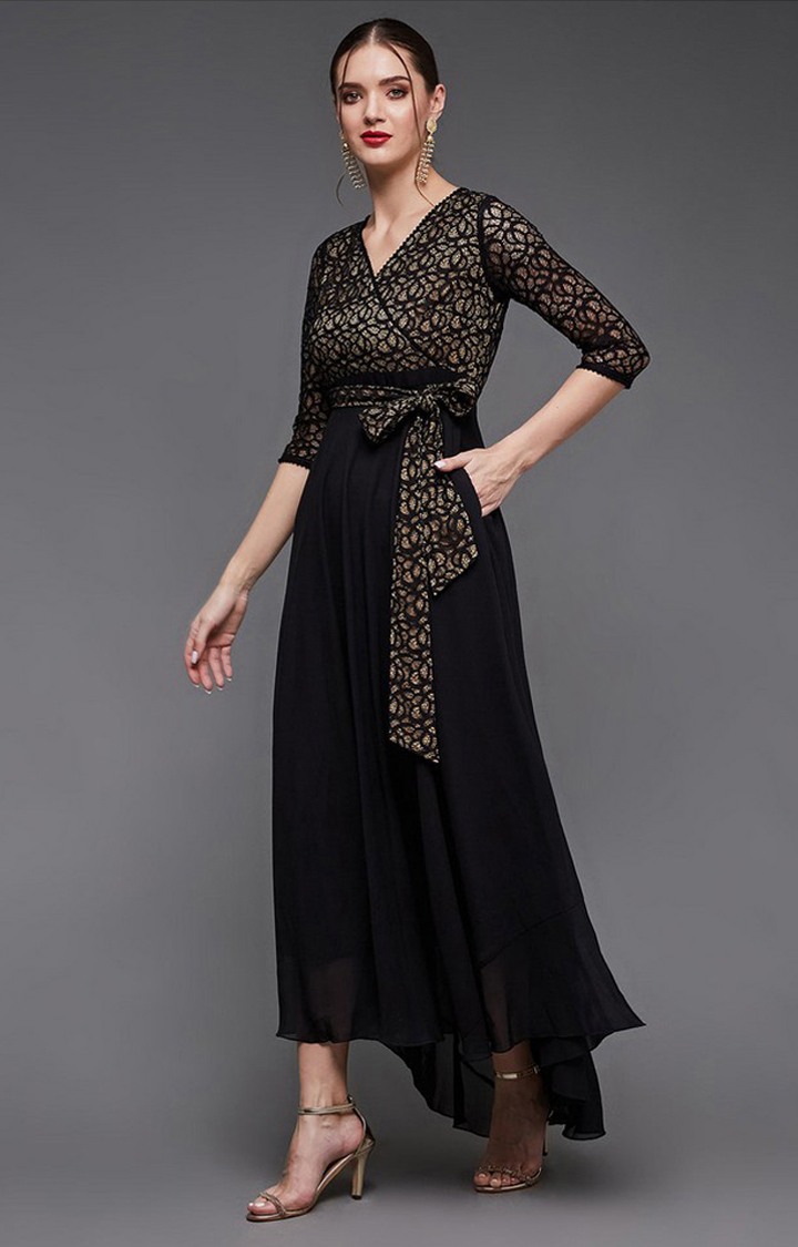 Women's Black Georgette EmbellishedEveningwear Maxi Dress