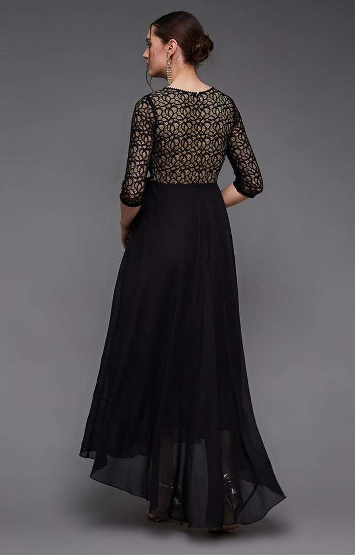 Women's Black Georgette EmbellishedEveningwear Maxi Dress