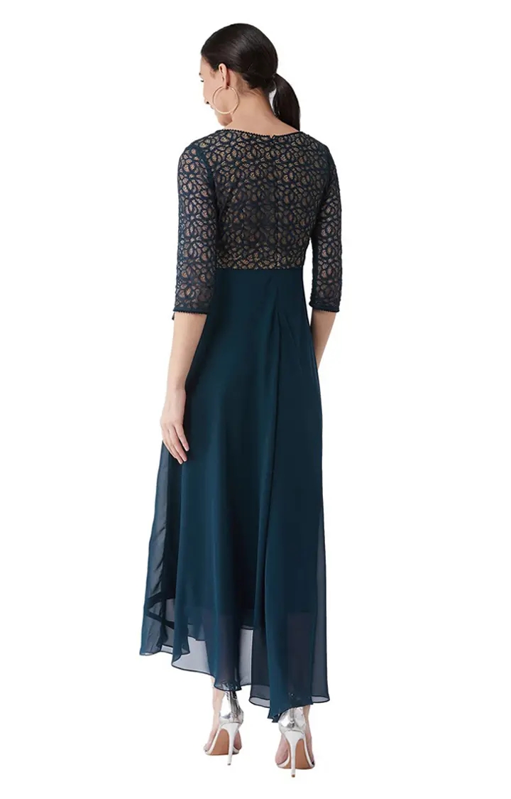 Women's Blue Georgette FloralCasualwear Maxi Dress
