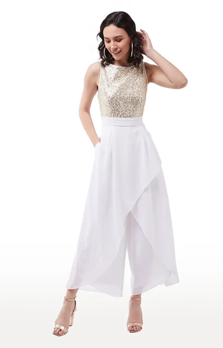 Women's White Solid Jumpsuits