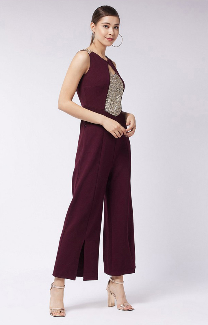 Women's Red Polyester  Jumpsuits