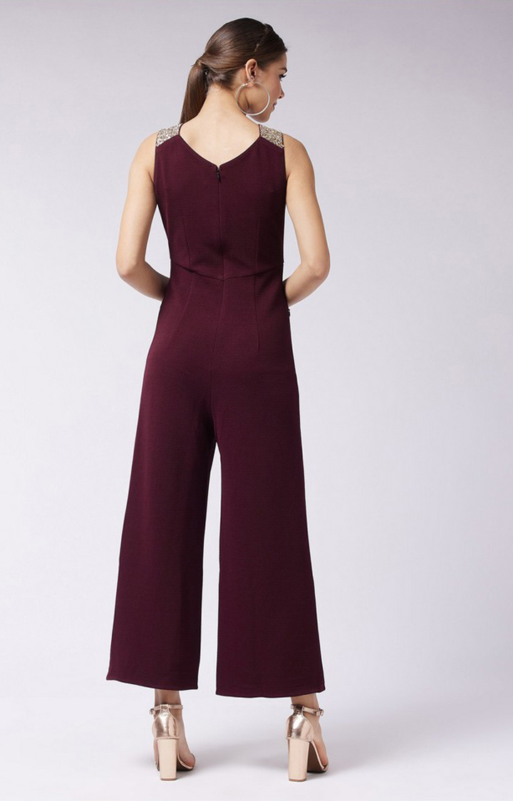 Women's Red Polyester  Jumpsuits