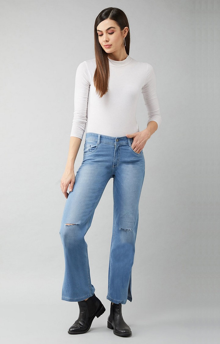 Women's Blue Solid Straight Jeans