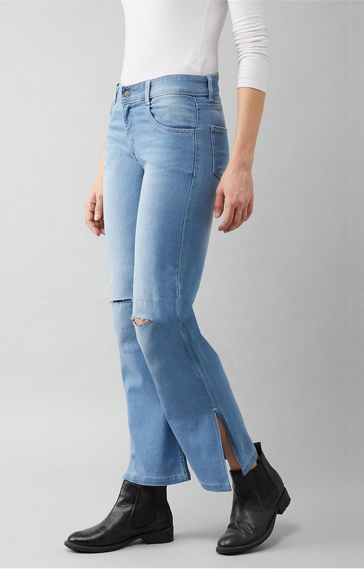 Women's Blue Solid Straight Jeans