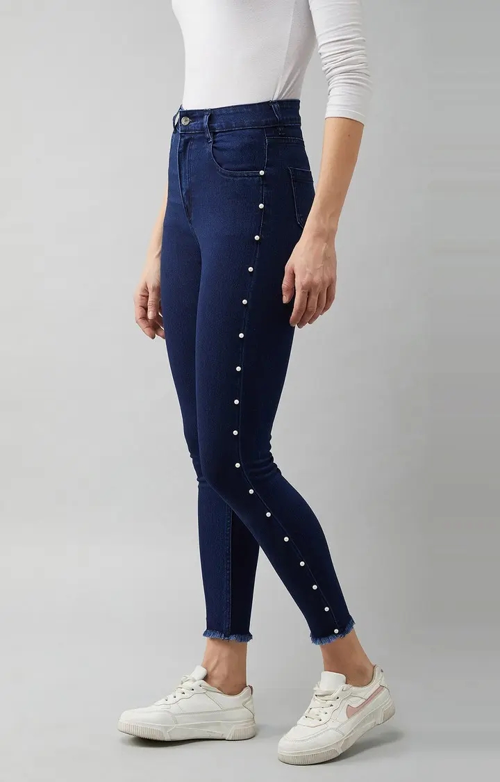 MISS CHASE | Women's Blue Solid Skinny Jeans 2