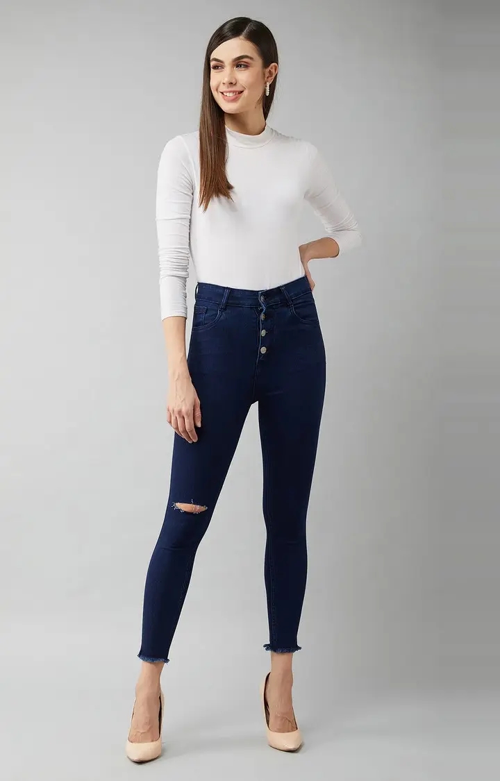 MISS CHASE | Women's Blue Ripped Ripped Jeans 1