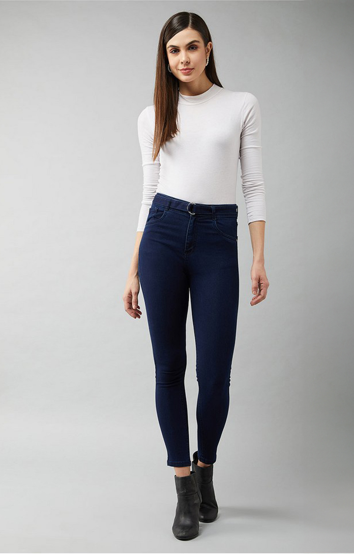 Women's Blue Solid Skinny Jeans