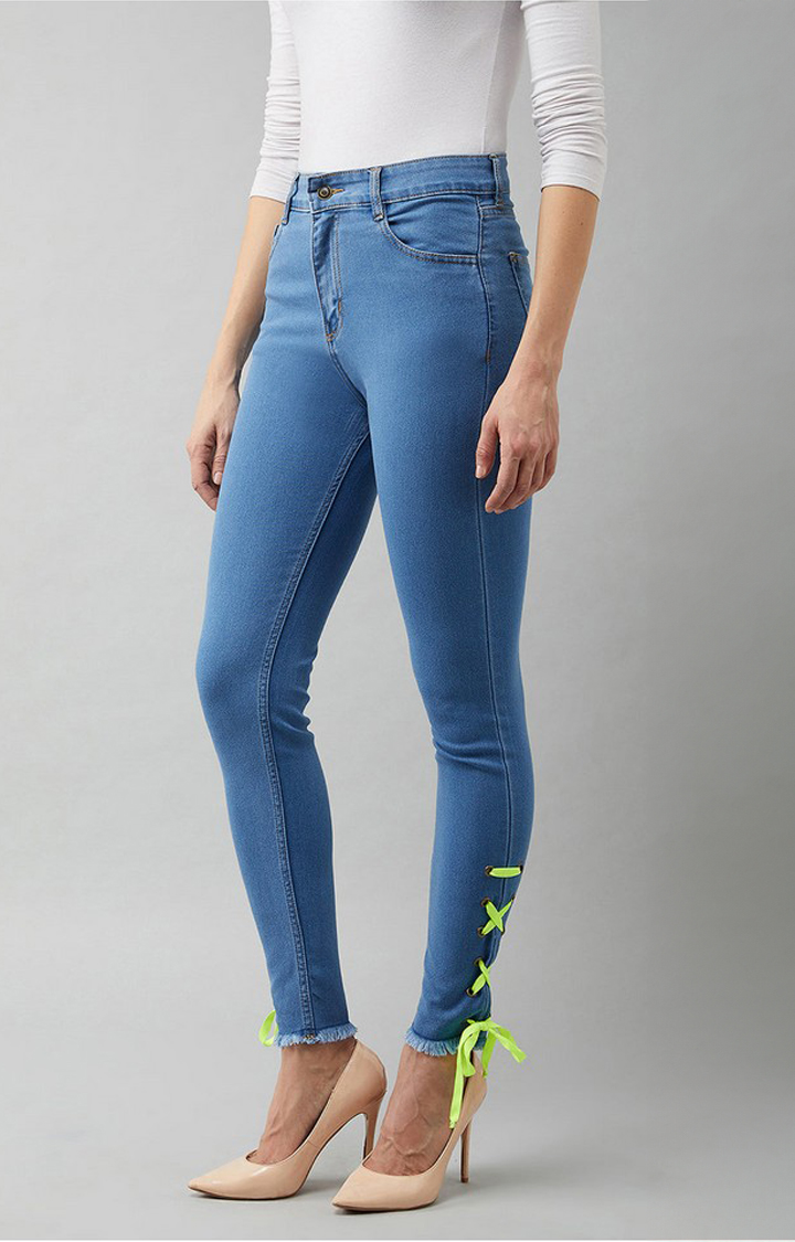 Women's Blue Solid Skinny Jeans