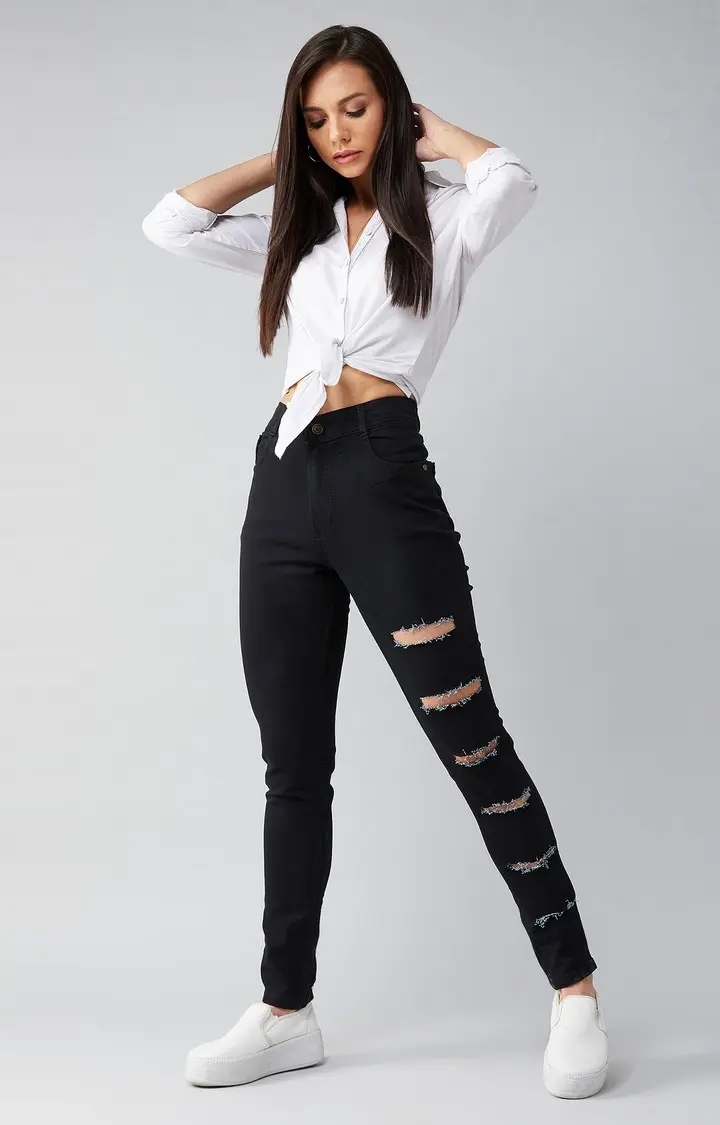 MISS CHASE | Women's Black Ripped Ripped Jeans 1