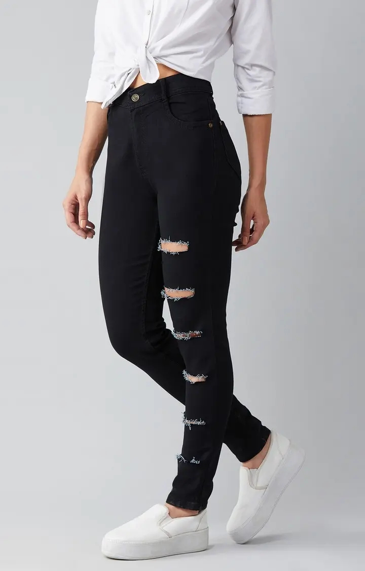 MISS CHASE | Women's Black Ripped Ripped Jeans 3