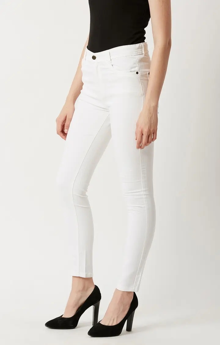 MISS CHASE | Women's White Solid Skinny Jeans 0