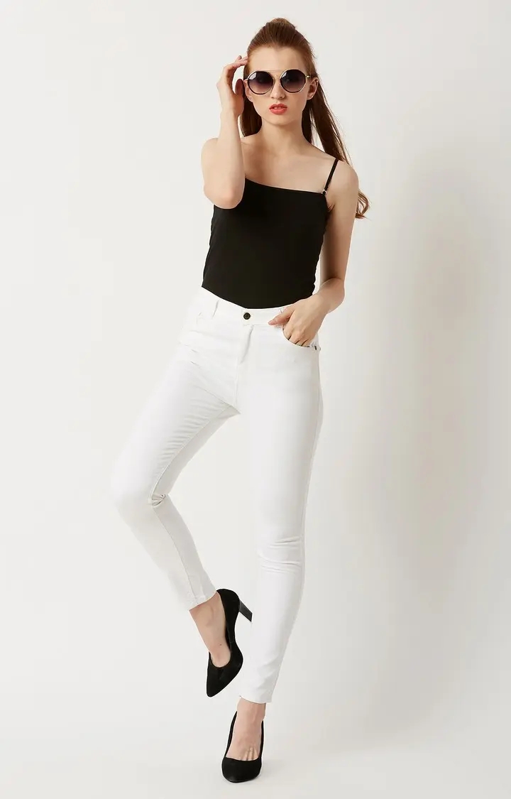 MISS CHASE | Women's White Solid Skinny Jeans 1