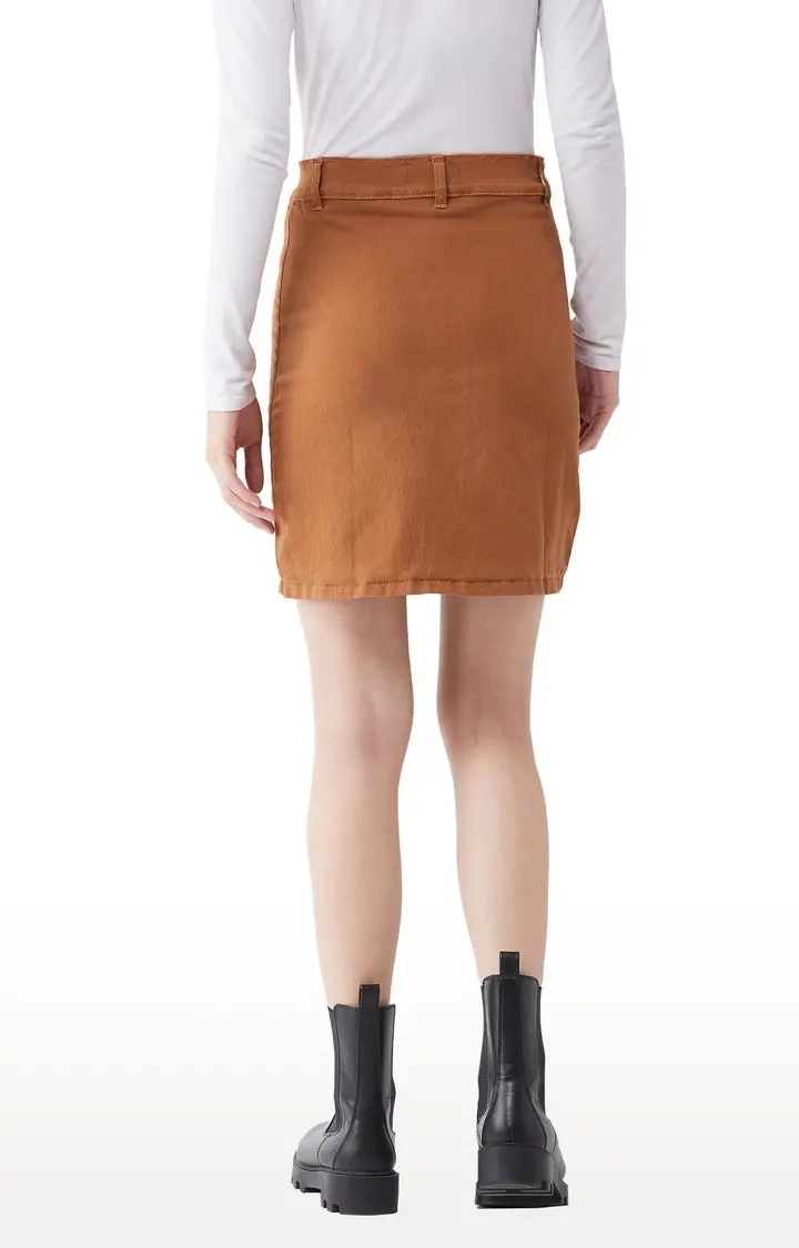 MISS CHASE | Women's Brown Solid Straight Skirt 3