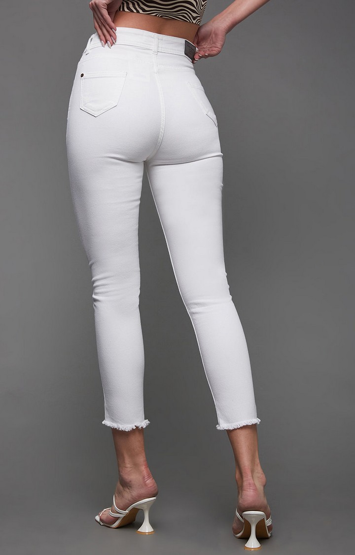 Women's White Solid Skinny Jeans