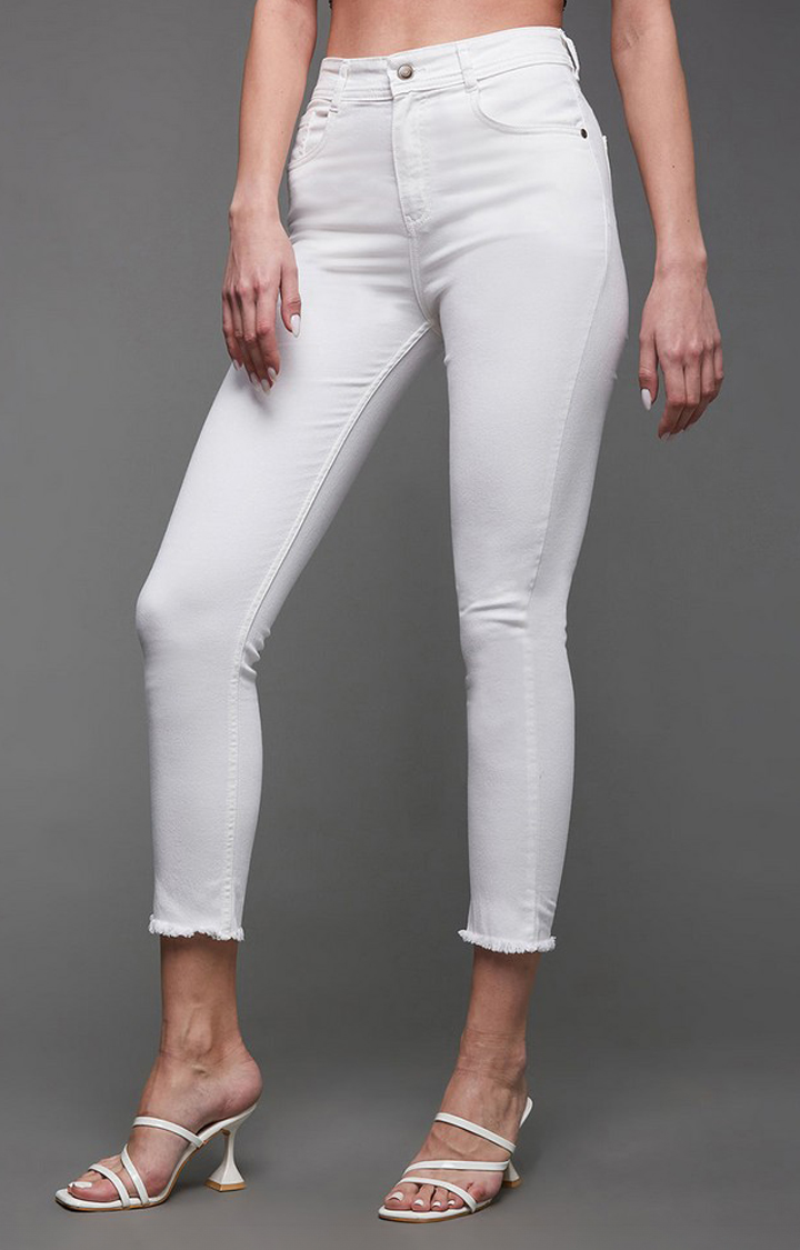 Women's White Solid Skinny Jeans