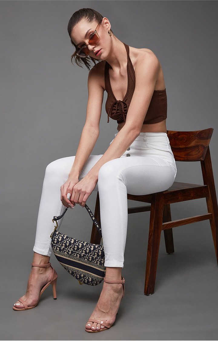 Women's White Solid Skinny Jeans
