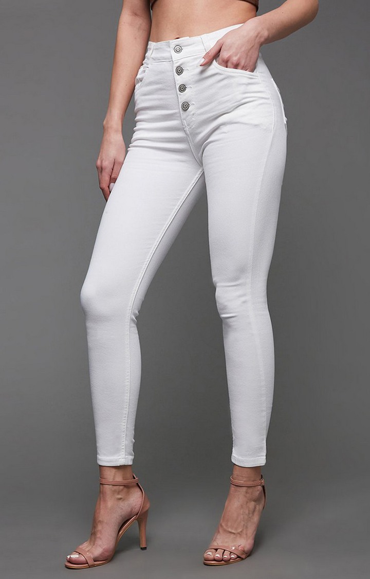 Women's White Solid Skinny Jeans