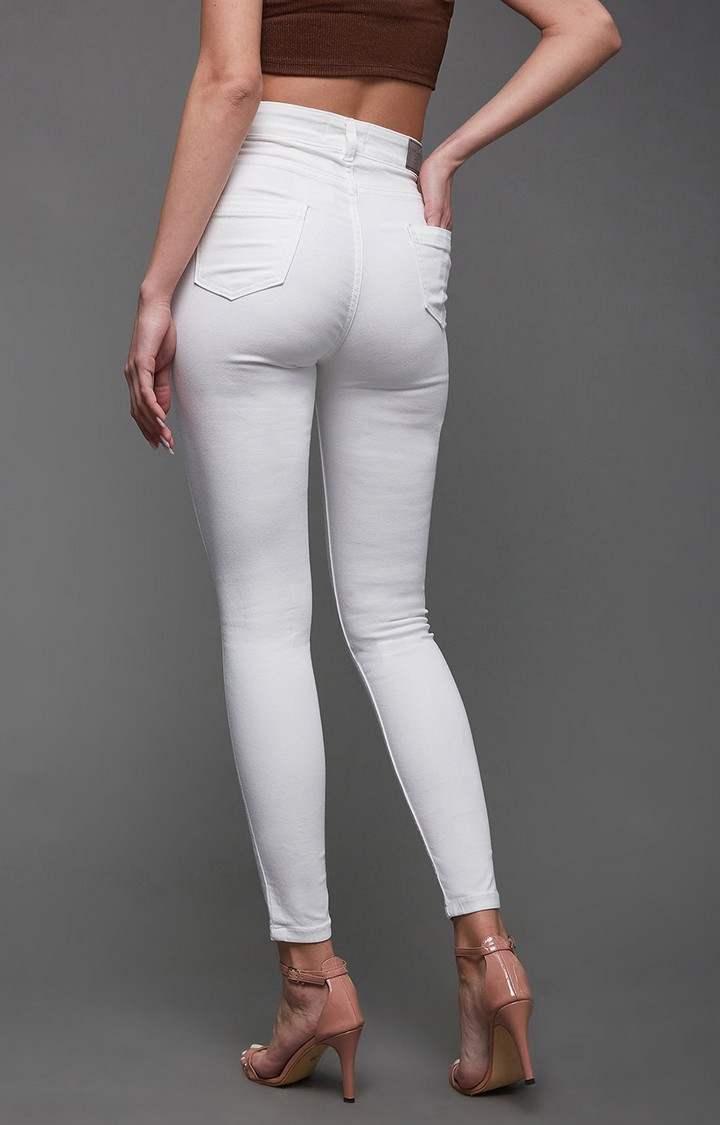 Women's White Solid Skinny Jeans