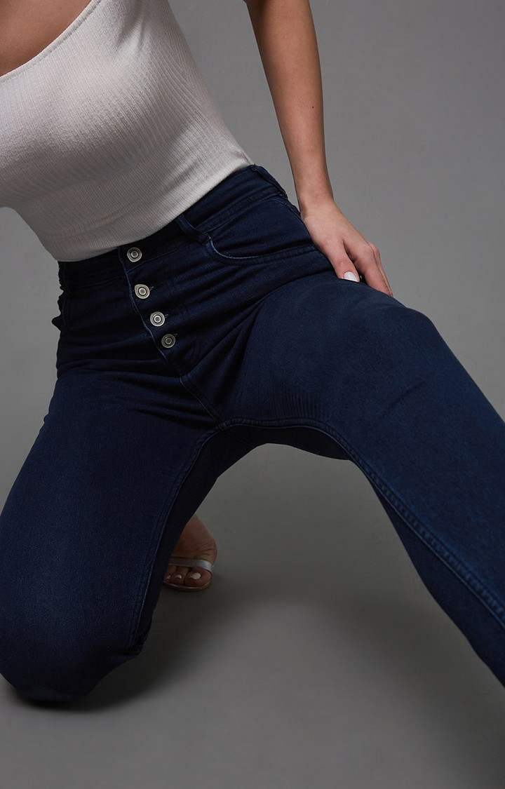 Women's Blue Solid Skinny Jeans
