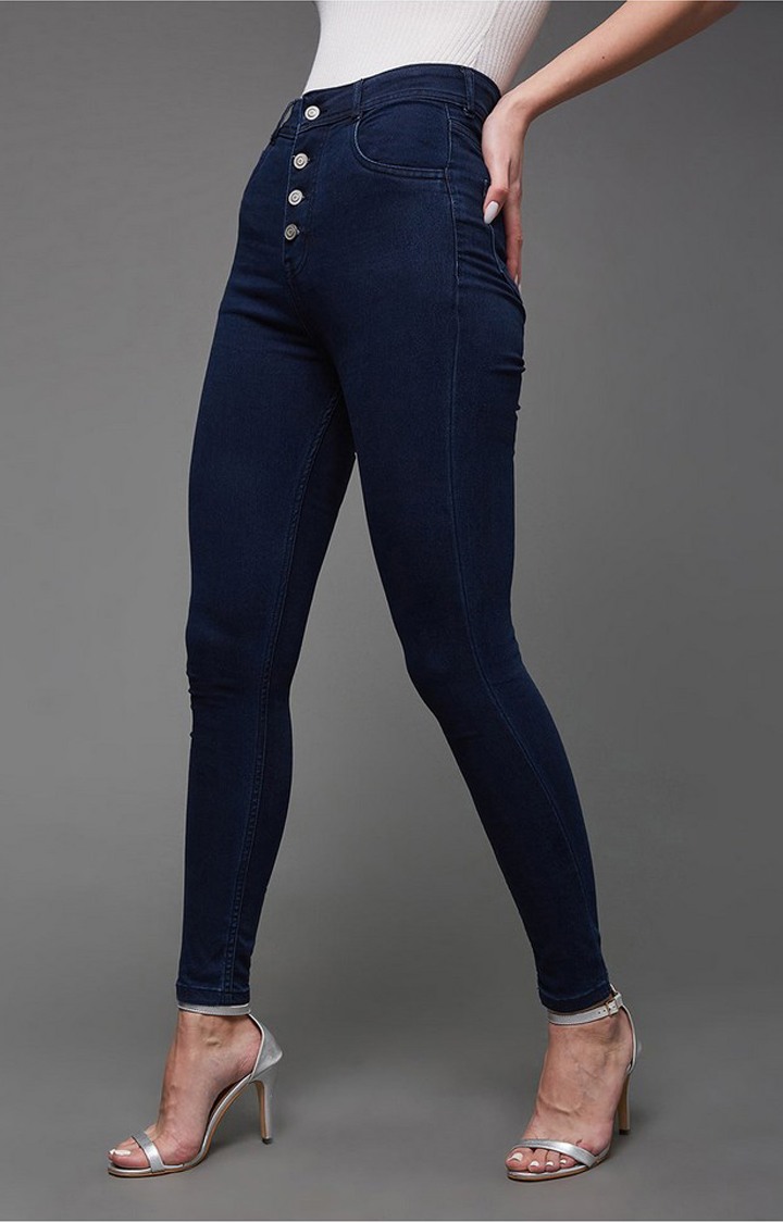 Women's Blue Solid Skinny Jeans
