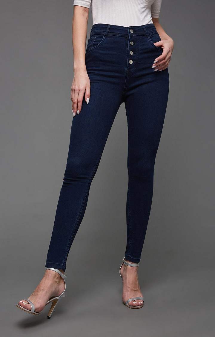 Women's Blue Solid Skinny Jeans