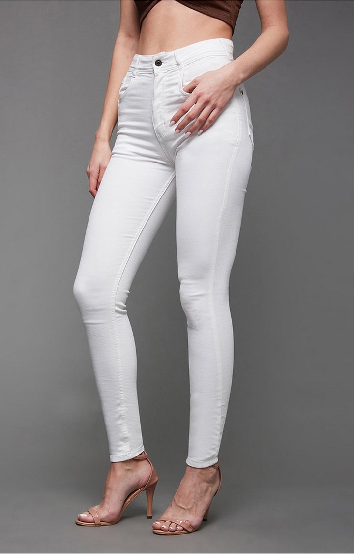 Women's White Solid Skinny Jeans