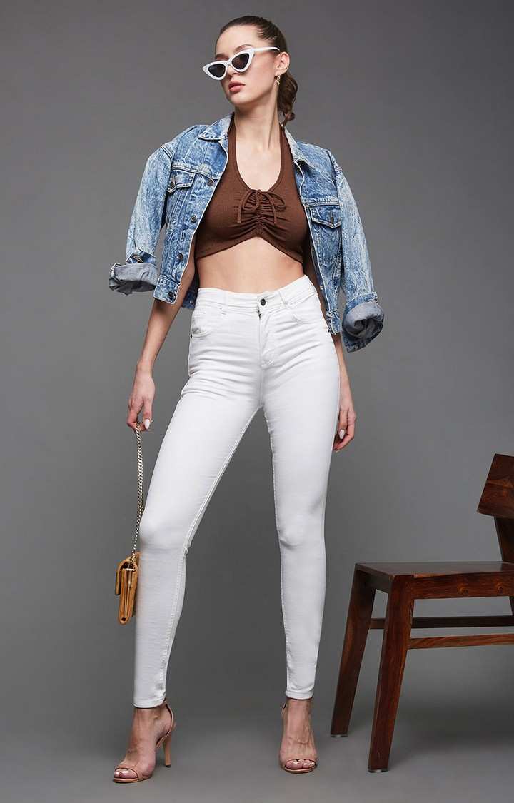 Women's White Solid Skinny Jeans