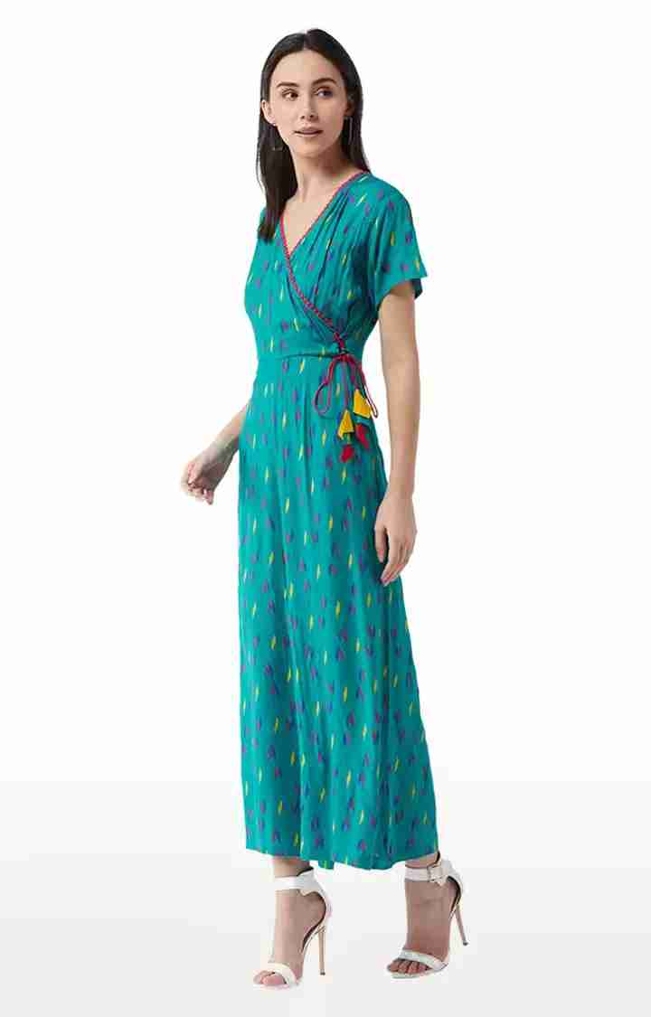 Women's Green Rayon PrintedCasualwear Jumpsuits