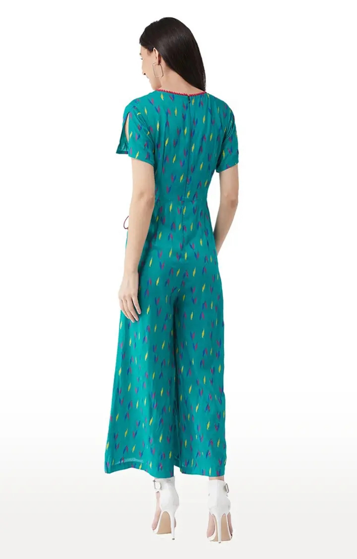 Women's Green Rayon PrintedCasualwear Jumpsuits