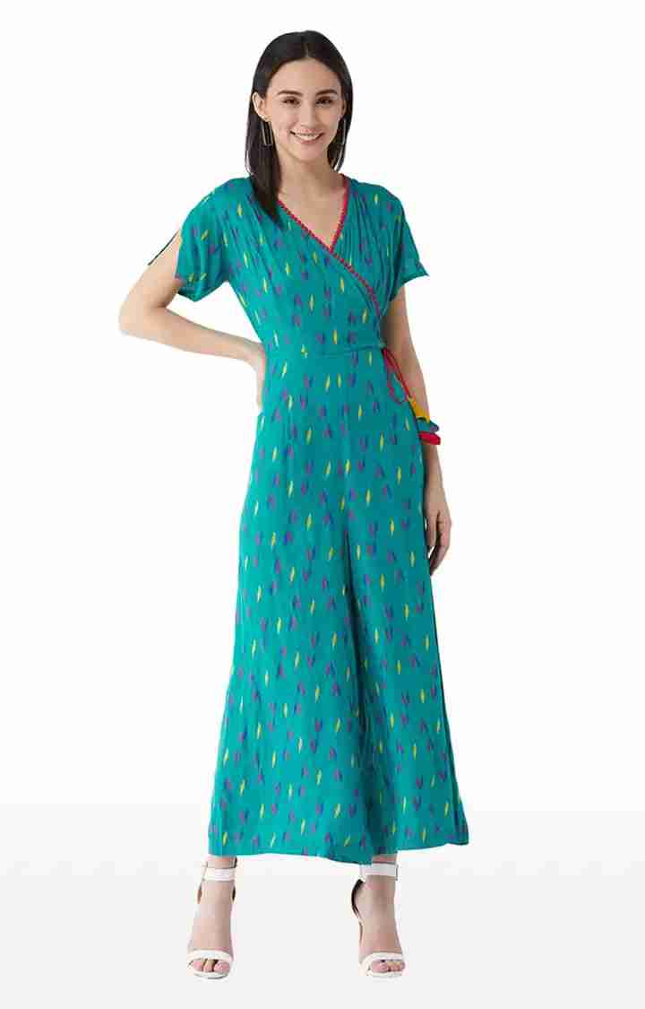 Women's Green Rayon PrintedCasualwear Jumpsuits