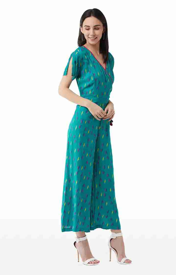 Women's Green Rayon PrintedCasualwear Jumpsuits