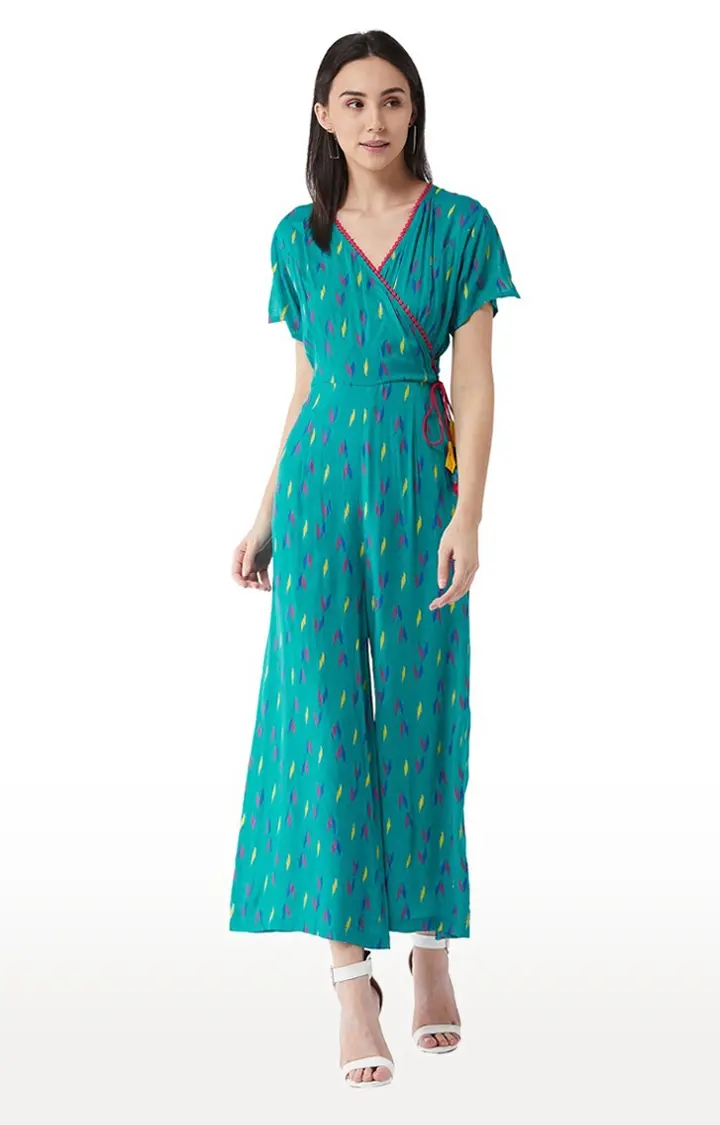 MISS CHASE | Women's Green Rayon PrintedCasualwear Jumpsuits