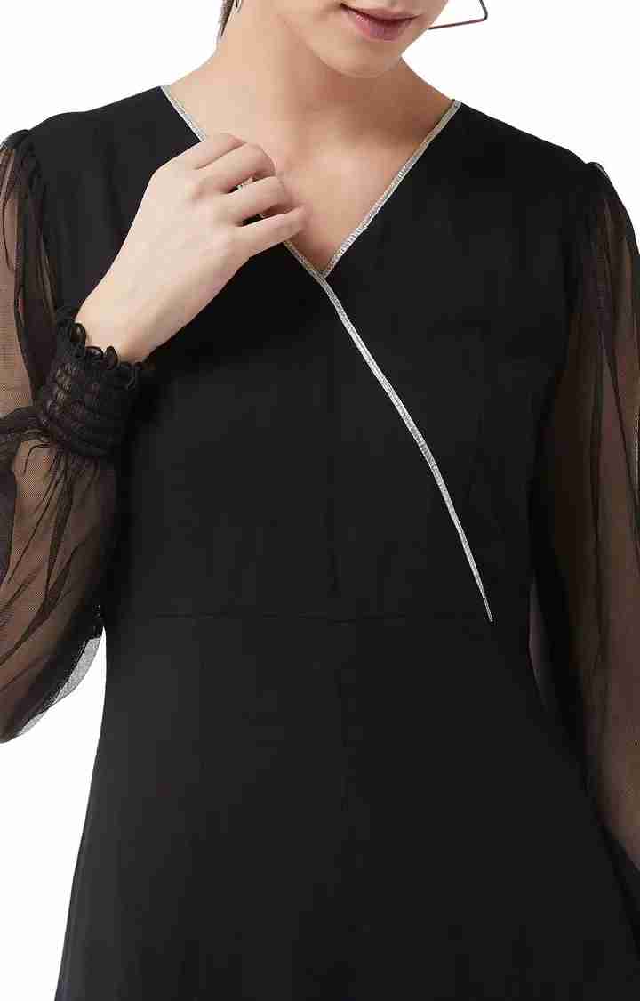 Women's Black Rayon SolidEveningwear Jumpsuits