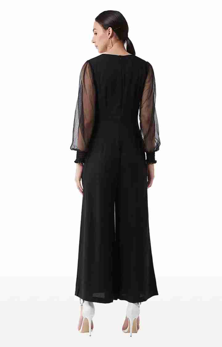 Women's Black Rayon SolidEveningwear Jumpsuits