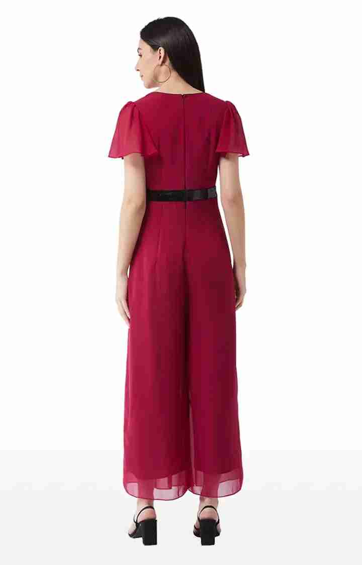 Women's Pink Georgette SolidEveningwear Jumpsuits