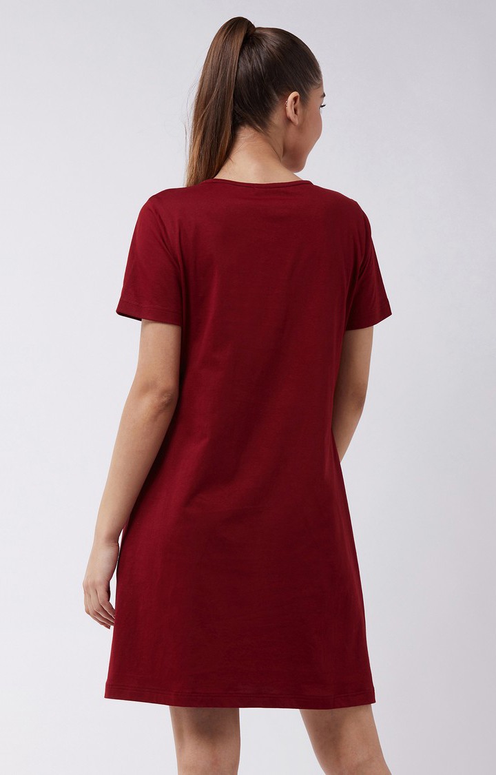 Women's Maroon Cotton Sleepwear Dress